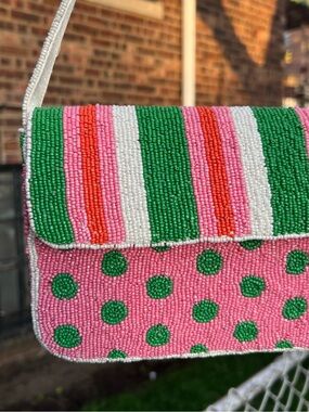 TJMAXX MARSHALLS Viral Stripe Polka Dot Colorblock Beaded Bag Shoulder Purse